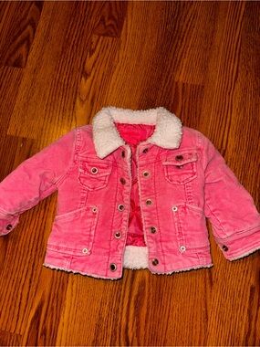 Girls Pink Sherpa-Lined Corduroy Jacket - Cozy Button-Front Coat